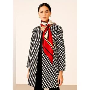 3 Sisters Black White Geometric Check Open Front Jacket Blazer Size M